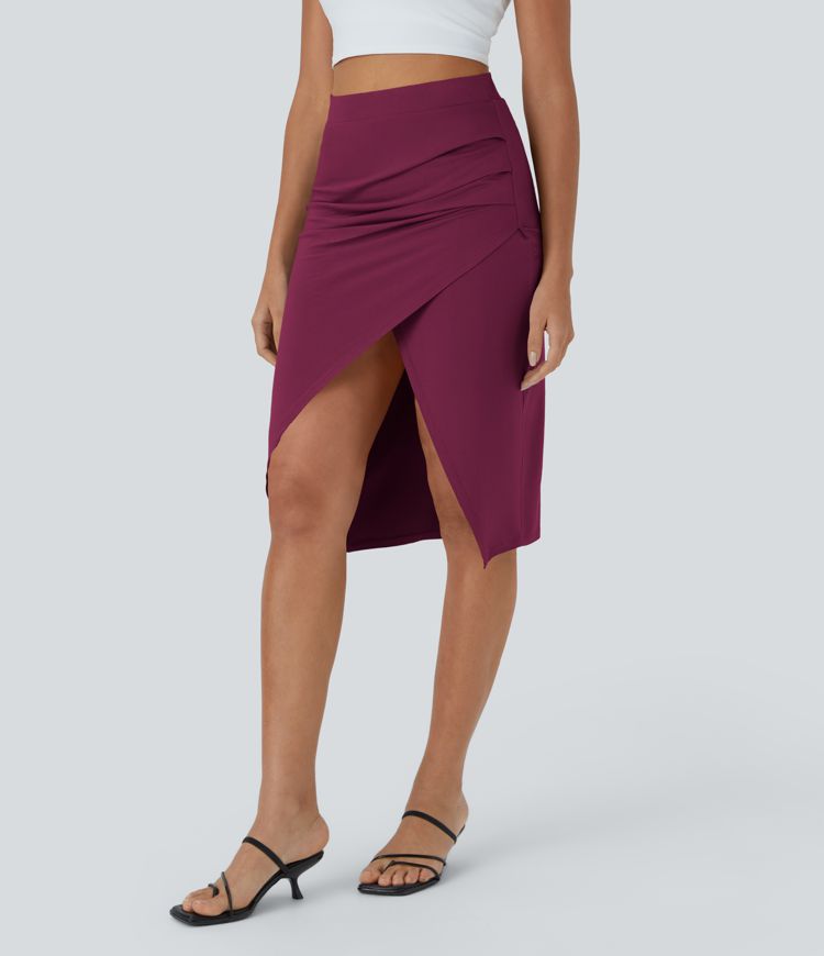 Falda a media pierna ajustada abertura fruncido