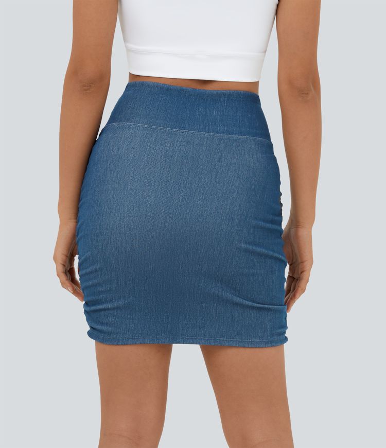 Halara Flex™ Mini-Jupe en Jean Courte Tricot Extensible Moulante Taille Haute