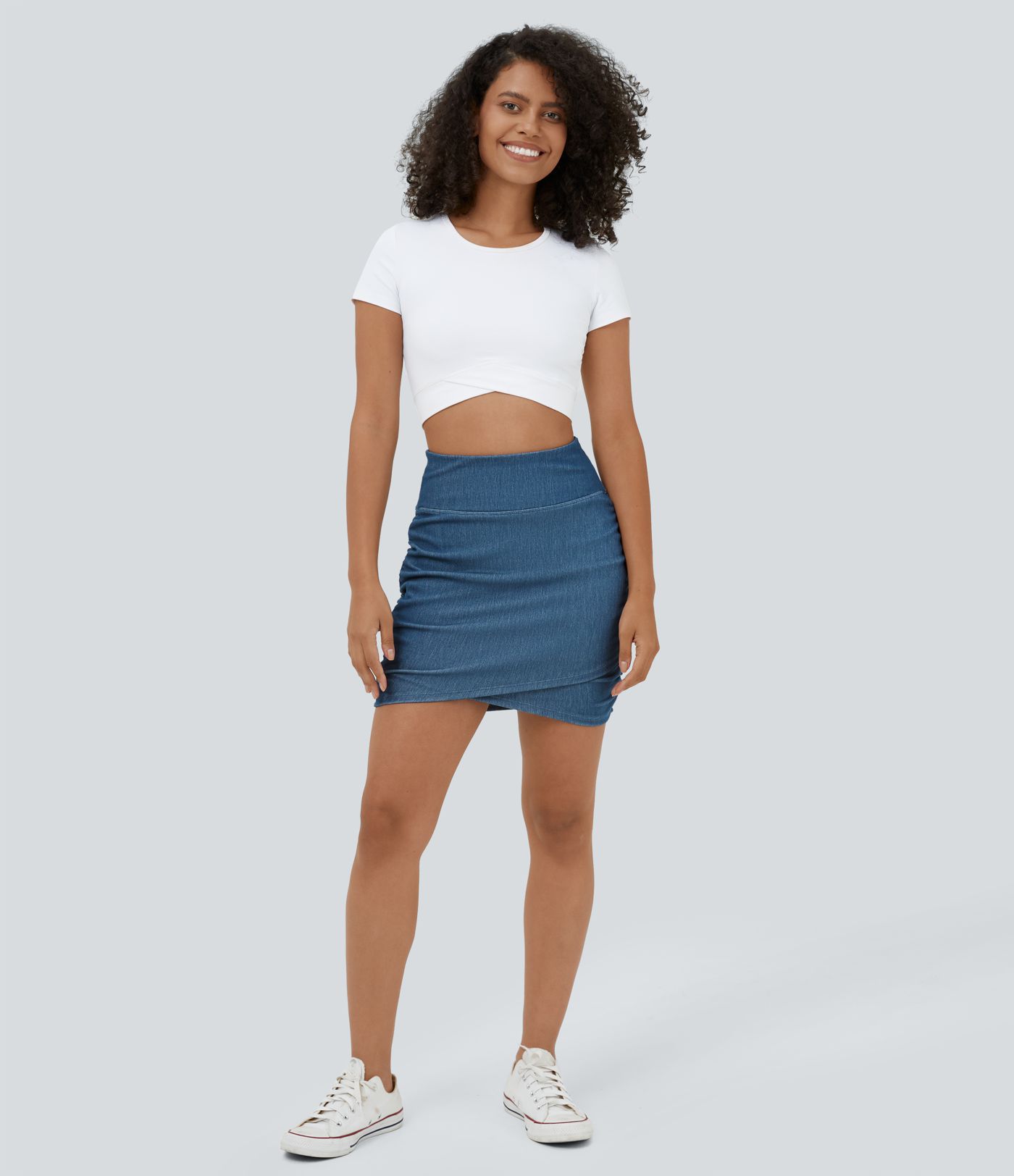 Halara Flex™ High Waist Bodycon Stretch Knit Denim Mini Ruched Casual Skirt