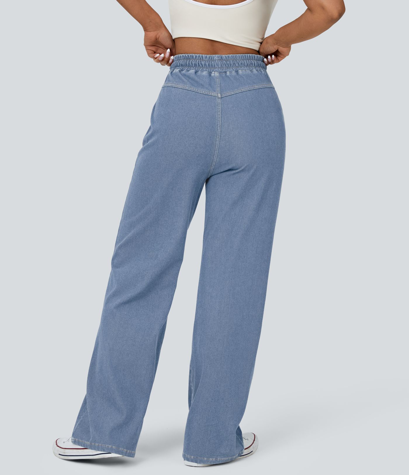 Halara Flex™ High-Waist Drawstring Pocket Cool Touch Breathable Washed Stretch Knit Wide Casual Jeans