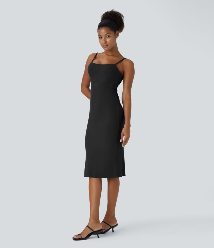 Golji Knit Backless Twist Bodycon Midi Casual Dress