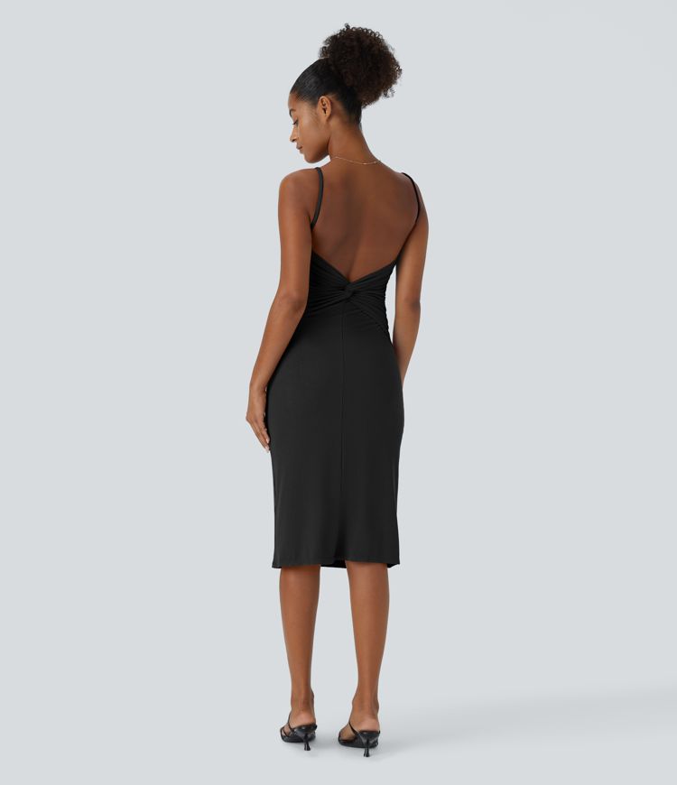 Ribbed Knit Bodycon Midi Casual Dress