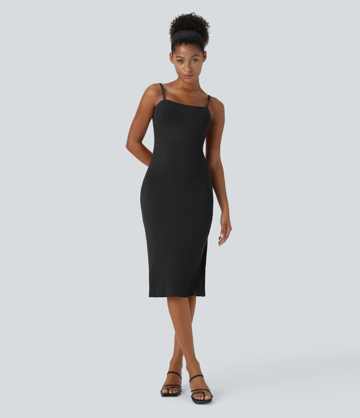 Golji Knit Backless Twist Bodycon Midi Casual Dress