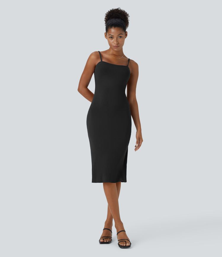 Golji Knit Backless Twist Bodycon Midi Casual Dress