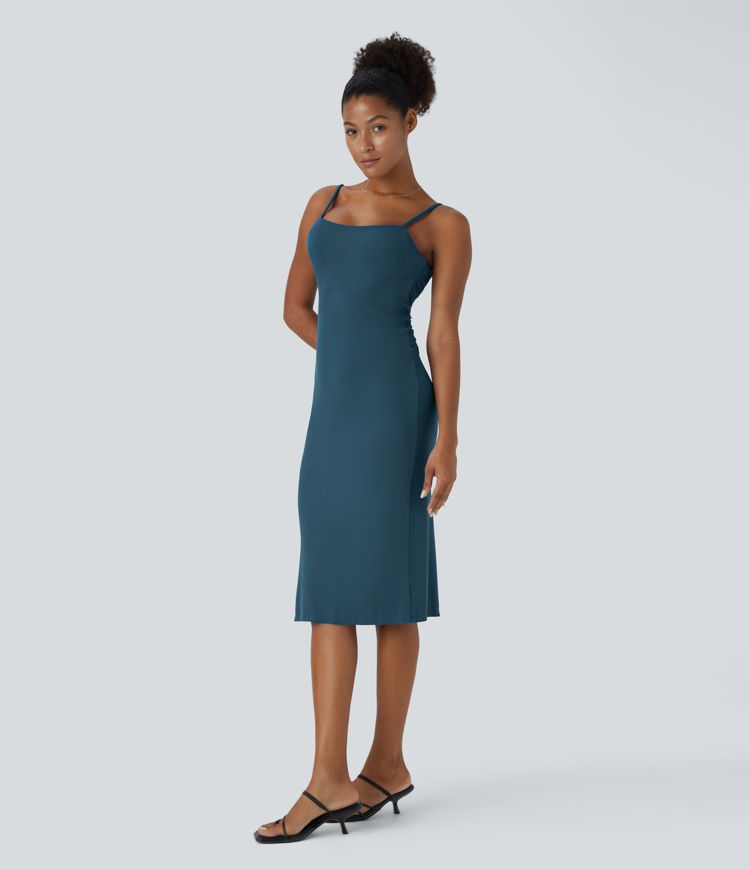 Ribbed Knit Backless Twisted Bodycon Midi Casual Dress