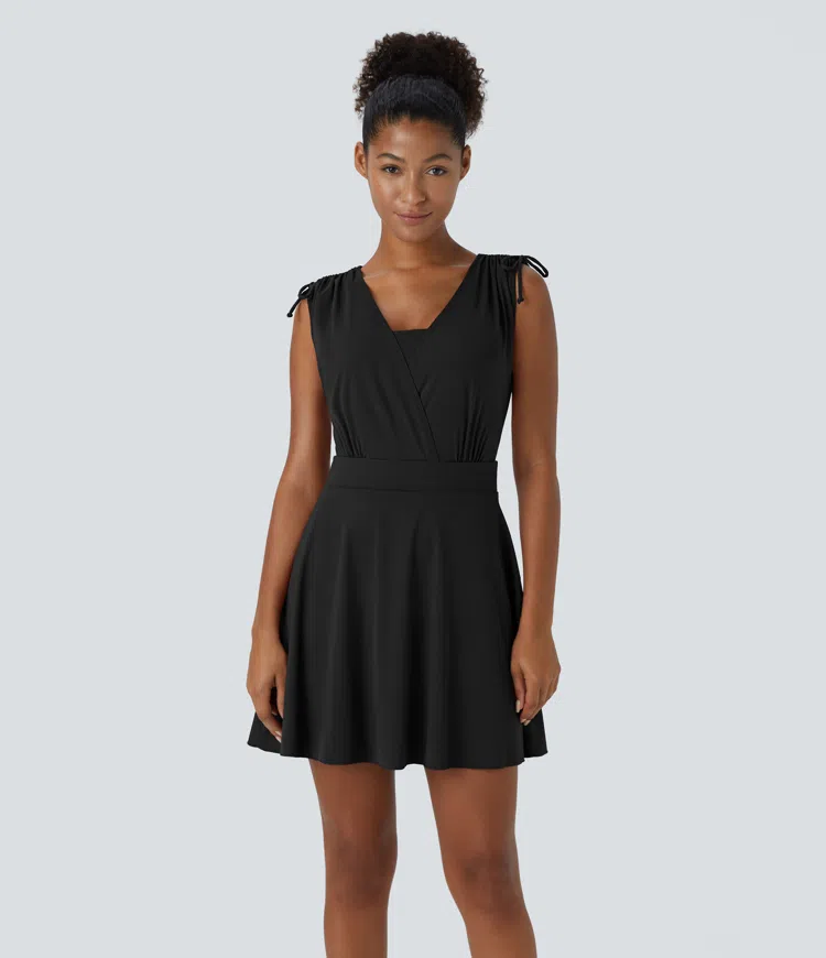 Drawstring Flare 2-in-1 Pocket Mini Casual Dress With Tube Top