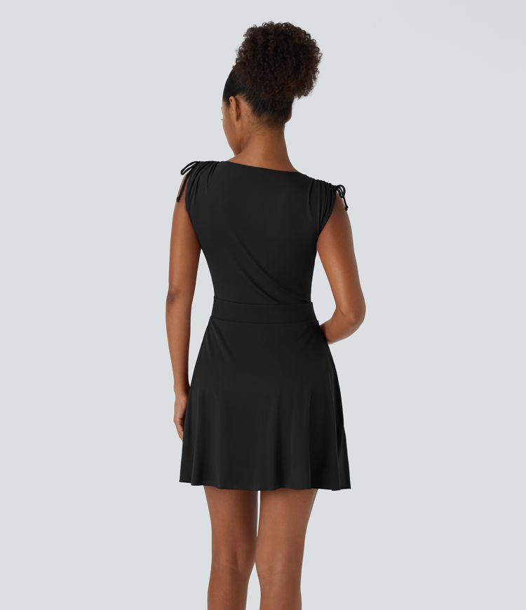 Drawstring Flare 2-in-1 Pocket Mini Casual Dress With Tube Top