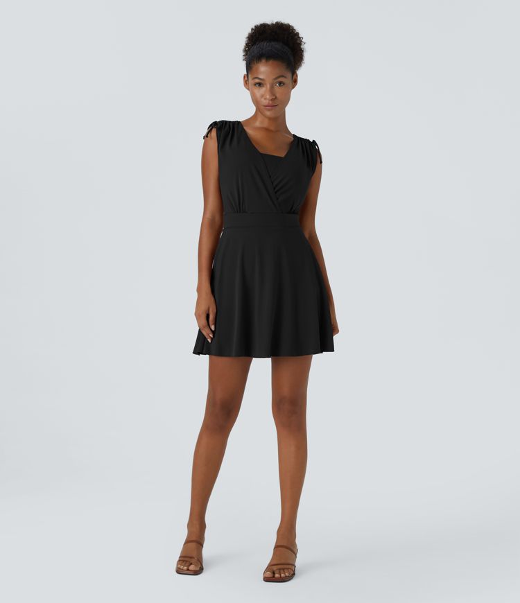 Drawstring Flare 2-in-1 Pocket Mini Casual Dress With Tube Top