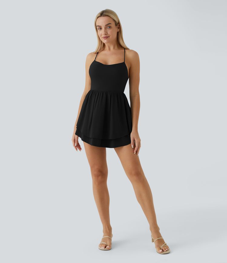 Breezeful™ Robe Casual Mini Fluide à Séchage Rapide à Volants Superposés Dos Nu et Lacée
