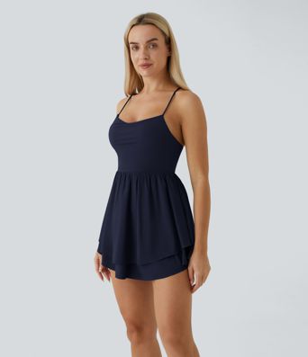 Breezeful™ vestido mini slip de tirantes, con capas y volantes, de secado rápido, ligero y casual