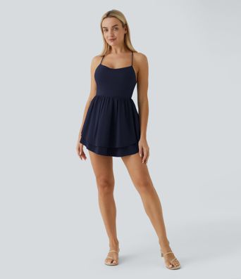 Breezeful™ vestido mini slip de tirantes, con capas y volantes, de secado rápido, ligero y casual