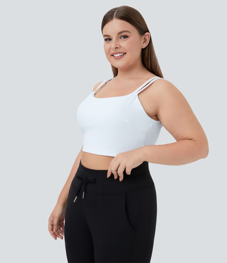 Double Straps Backless Twisted Workout Plus Size Cropped Tank Vest Top