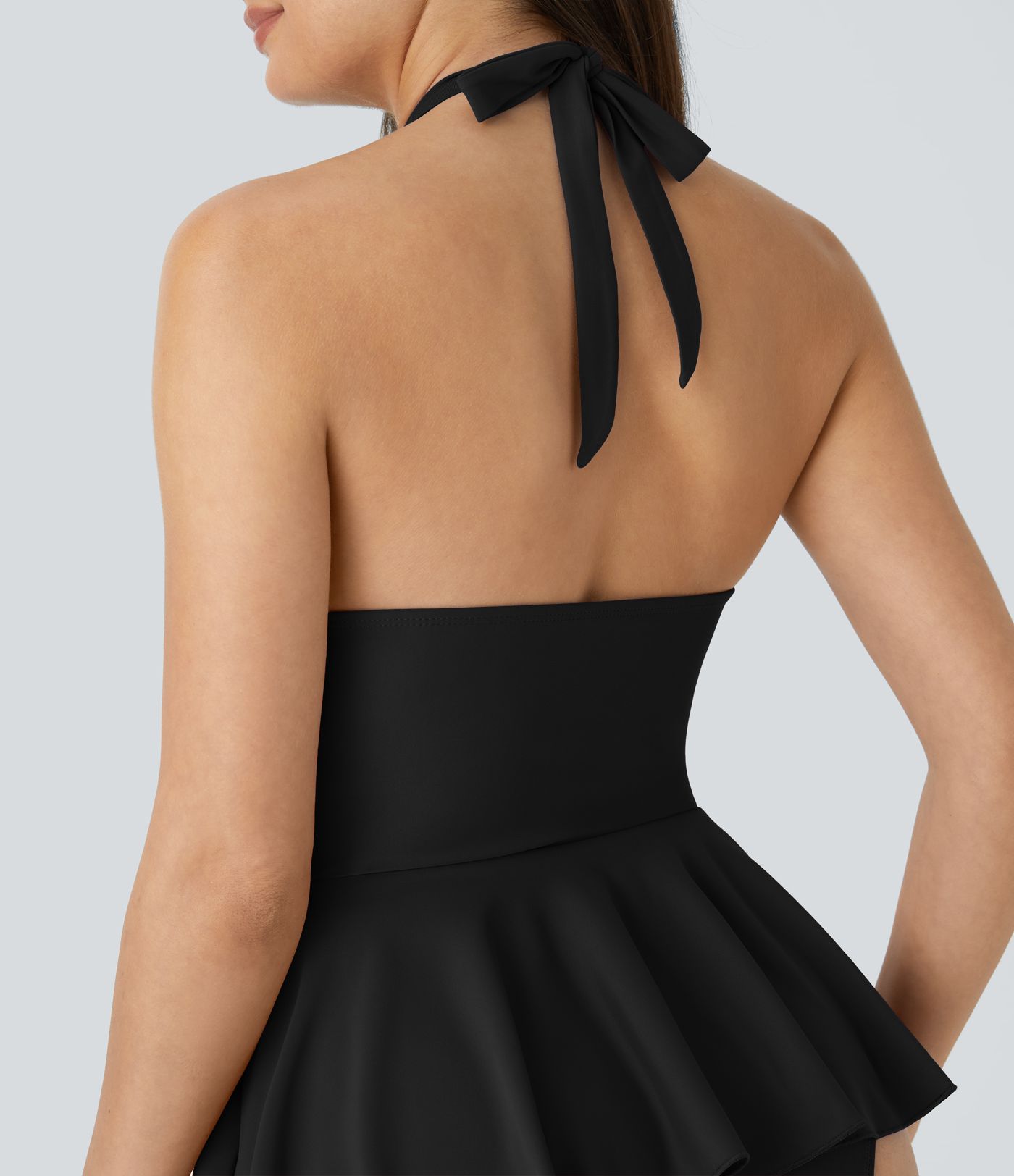 Swimsuit una pieza plisado tirante ajustable sin espalda halter