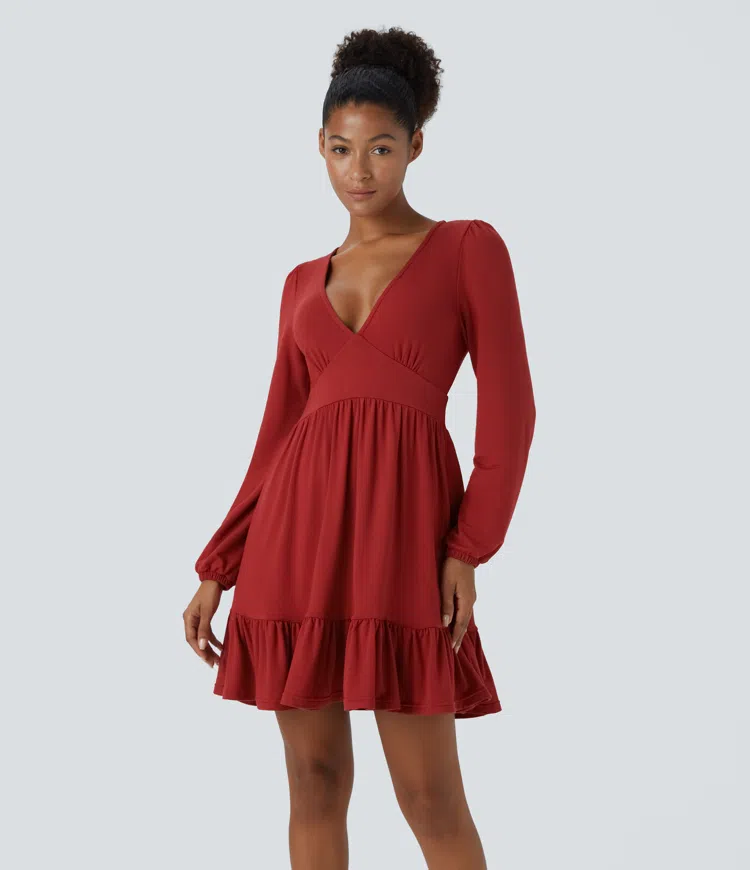 Everyday Fine V-Neck Ruffle Hem Mini Dress