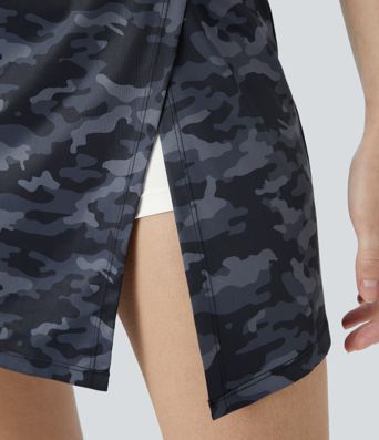 ハイウエスト2-in-1ポケット迷彩プリントミニピックルボールスカート