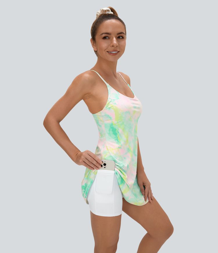 Softlyzero™ Plush Backless 2-in-1 Pocket Watercolor Flare Mini Slip Dance Active Dress
