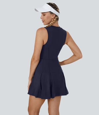 Robe Golf Sport Mini à Col en V sans Manches avec Ourlet Plissé