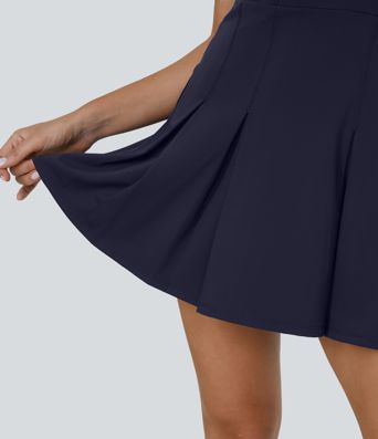 Robe Golf Sport Mini à Col en V sans Manches avec Ourlet Plissé