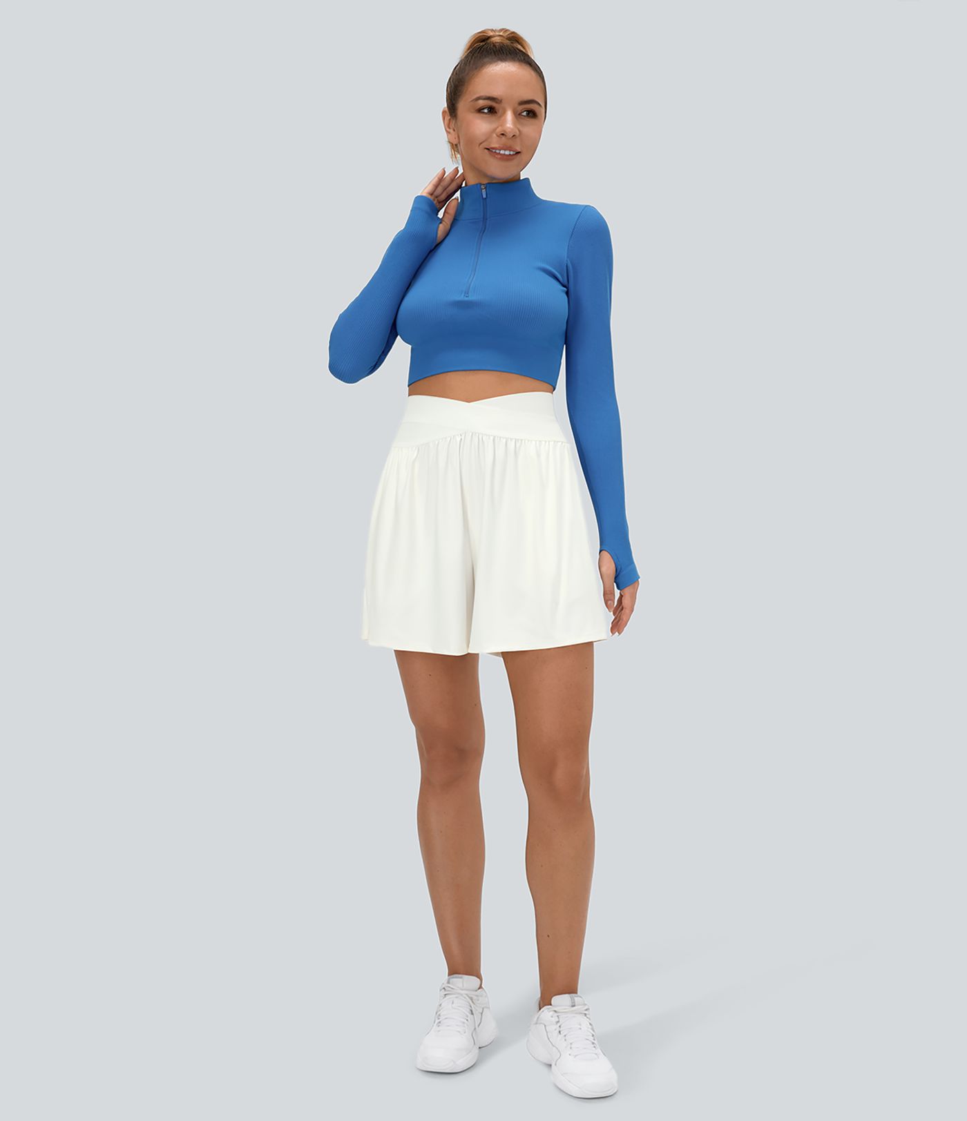 Pantalón corto recortado tiro alto cruzado bolsillo lateral 12.5cm