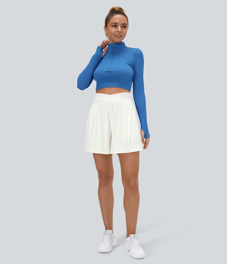 Short décontracté croisé taille haute découpé avec poche latérale 12,5cm