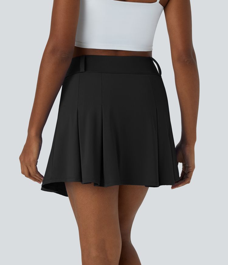 High Waisted 2-in-1 Pocket A Line Pleated Golf Skirt-Golf Tee Pocket