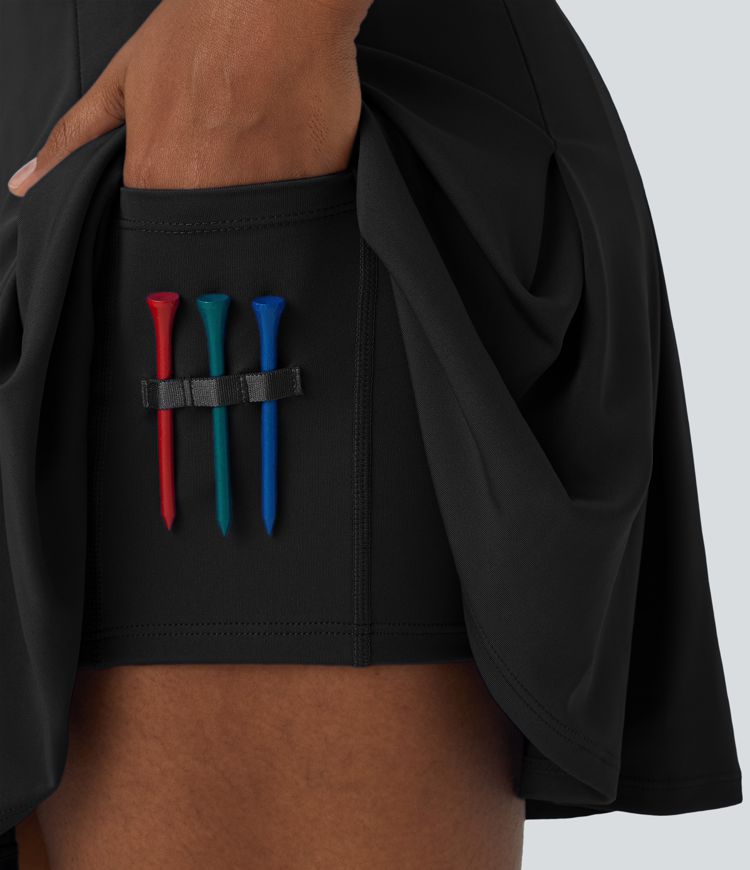 High Waist 2-in-1 Pocket A-Line Pleated Golf Skirt - Golf Tee Pocket