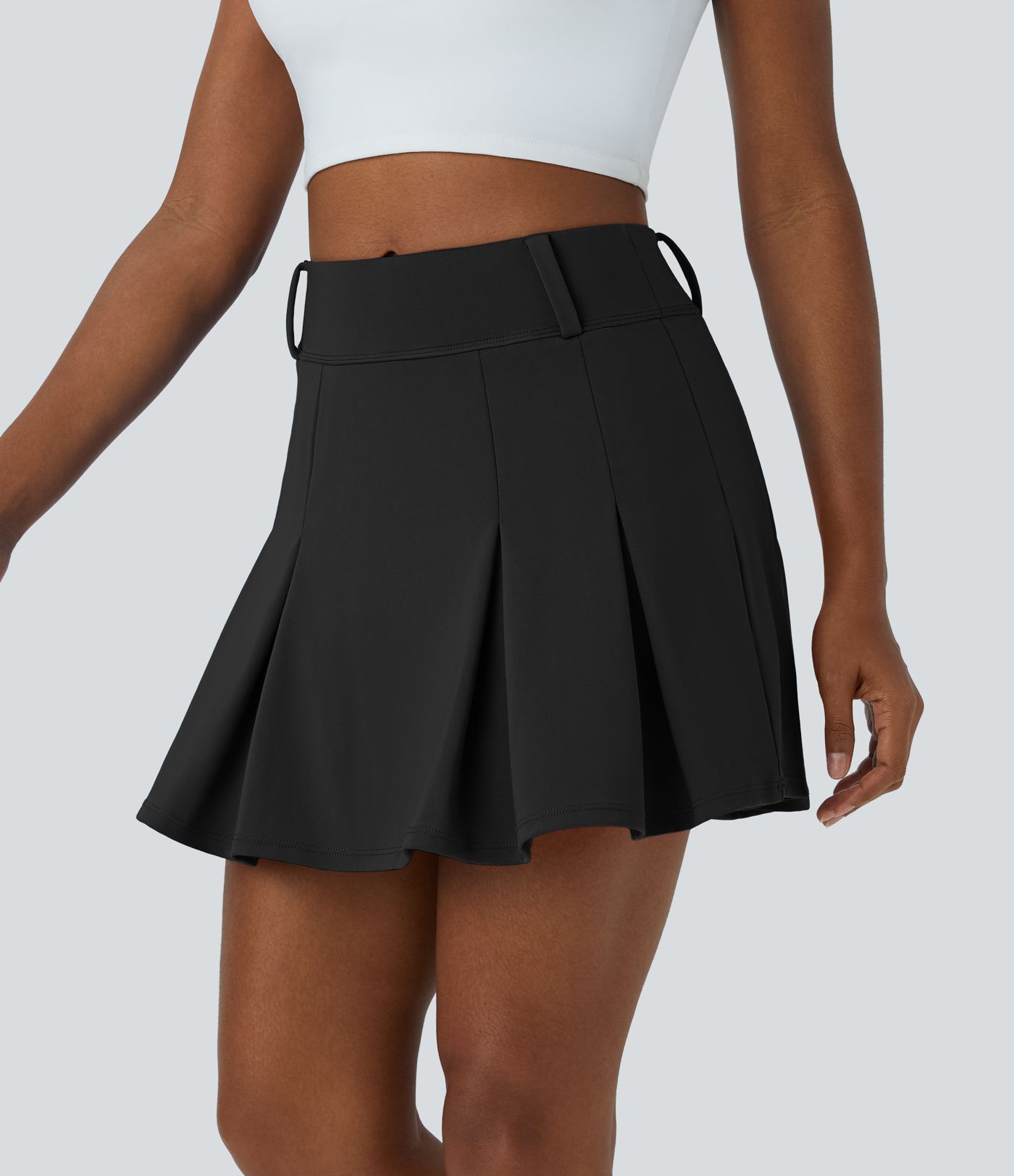 High Waist 2-in-1 Pocket A-Line Pleated Golf Skirt - Golf Tee Pocket