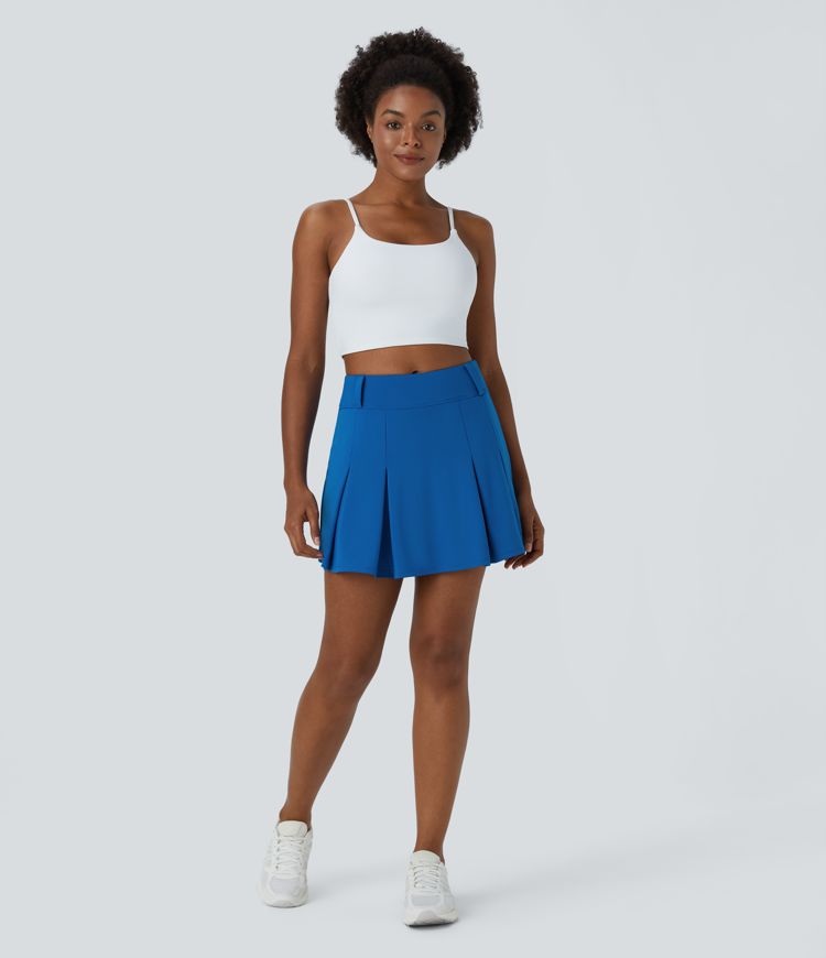 High Waisted 2-in-1 Pocket A Line Pleated Golf Skirt-Golf Tee Pocket