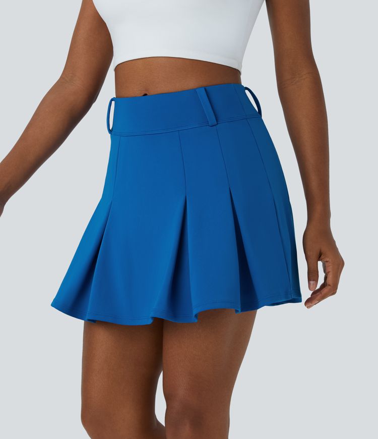 High Waisted 2-in-1 Pocket A Line Pleated Golf Skirt-Golf Tee Pocket