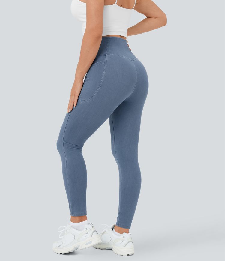 Halara Flex™ Crossover Pocket  Breathable Washed Denim Casual Leggings