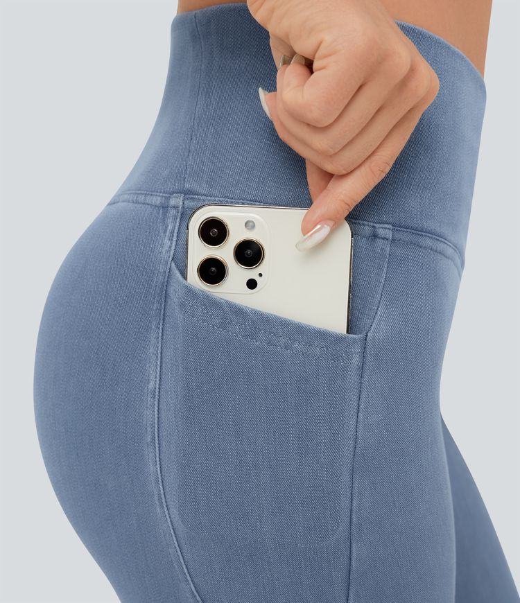 Jeans Halara Flex™ Denim mezclilla elástica lavada cintura V bolsillo tacto fresco transpirable