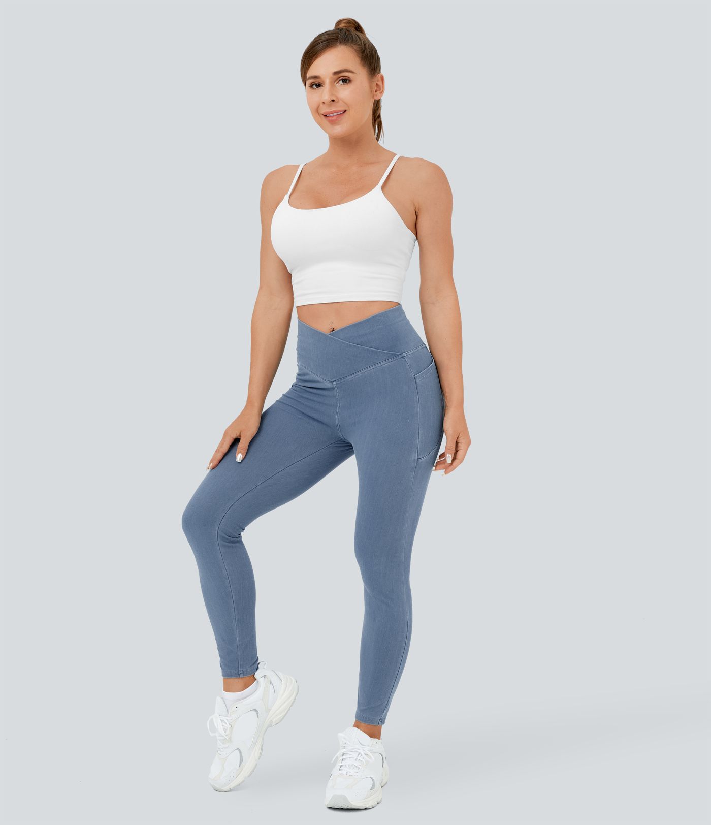 Jeans Halara Flex™ Denim mezclilla elástica lavada cintura V bolsillo tacto fresco transpirable