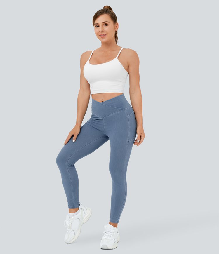 Jeans Halara Flex™ Denim mezclilla elástica lavada cintura V bolsillo tacto fresco transpirable