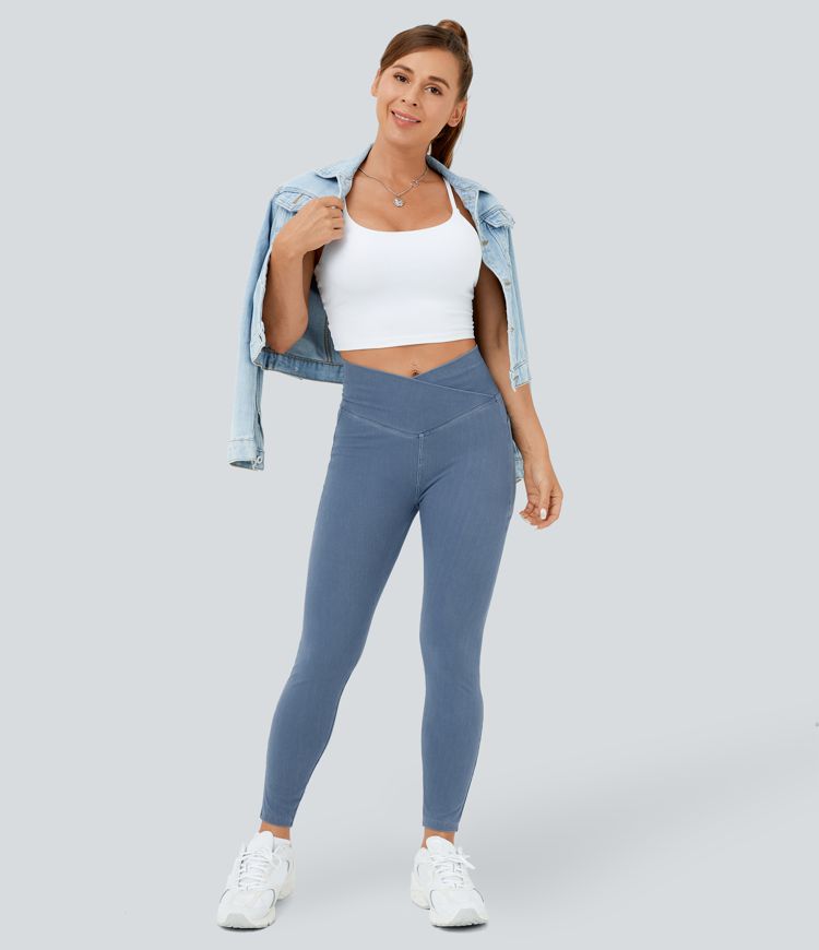 Jeans Halara Flex™ Denim mezclilla elástica lavada cintura V bolsillo tacto fresco transpirable