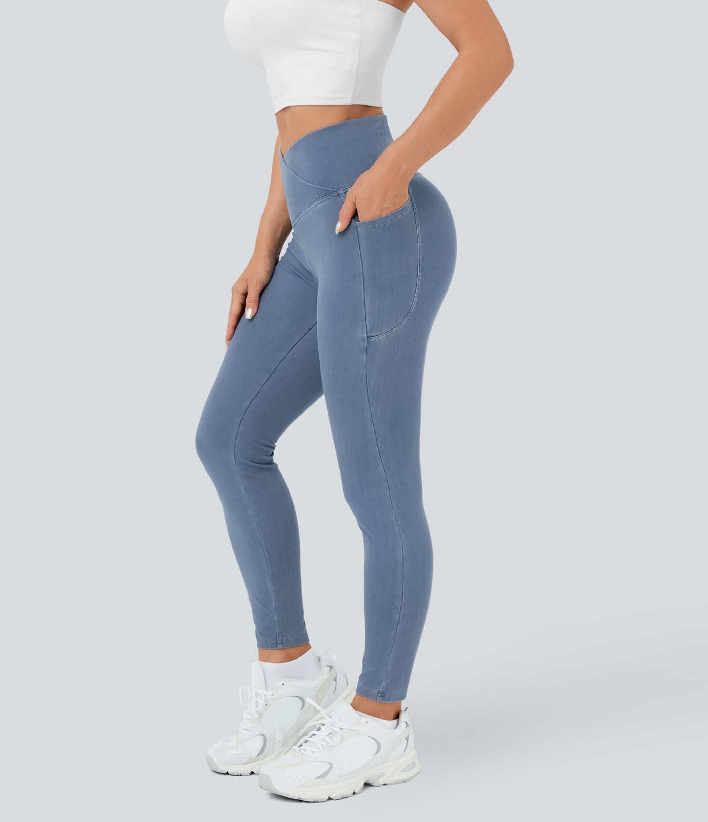 Jeans Halara Flex™ Denim mezclilla elástica lavada cintura V bolsillo tacto fresco transpirable