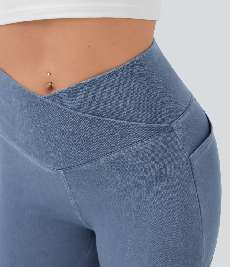 Jeans Halara Flex™ Denim mezclilla elástica lavada cintura V bolsillo tacto fresco transpirable