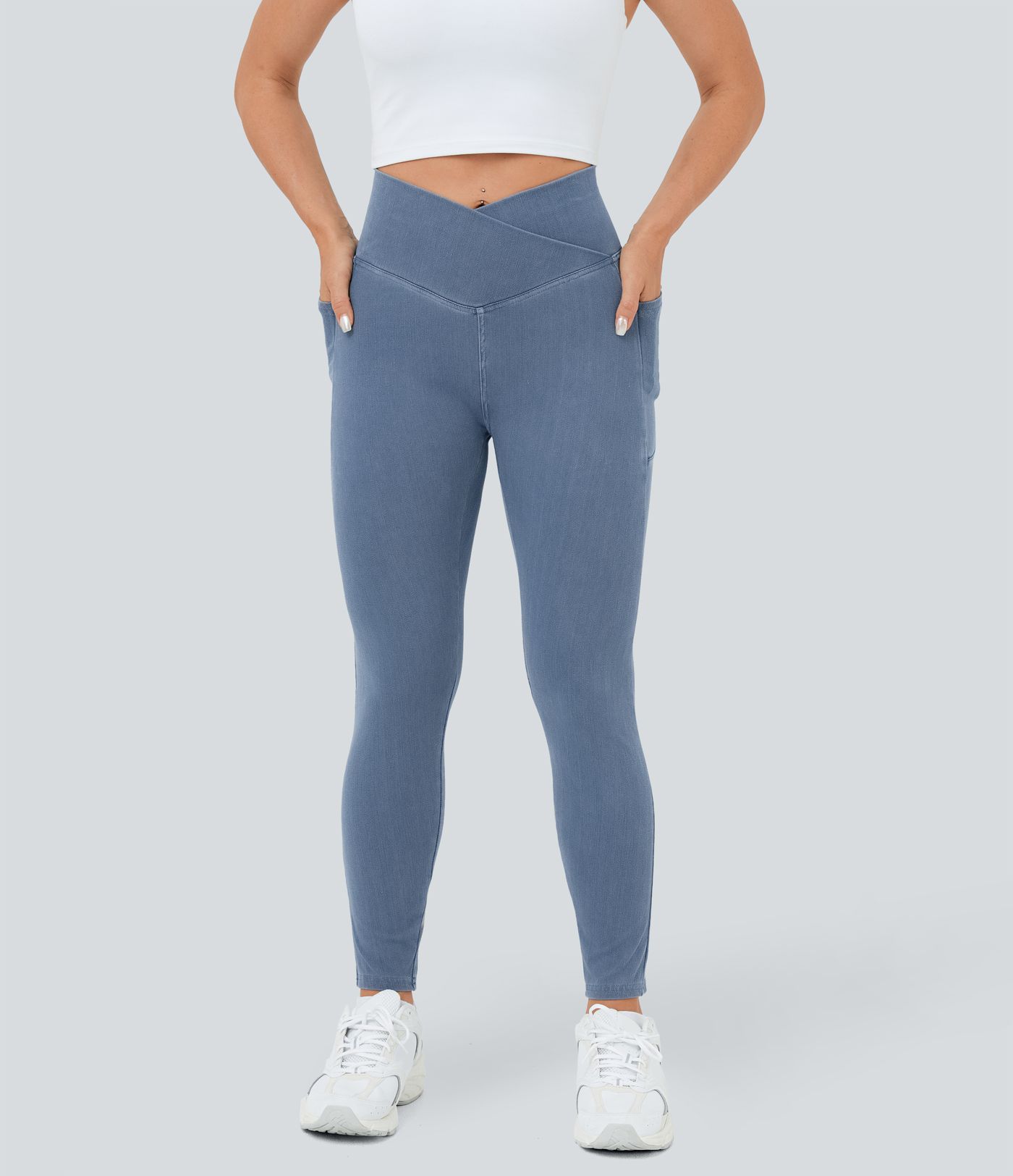 Jeans Halara Flex™ Denim mezclilla elástica lavada cintura V bolsillo tacto fresco transpirable