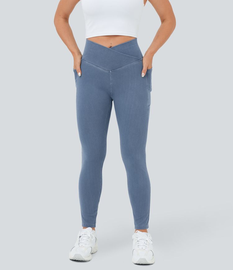 Jeans Halara Flex™ Denim mezclilla elástica lavada cintura V bolsillo tacto fresco transpirable