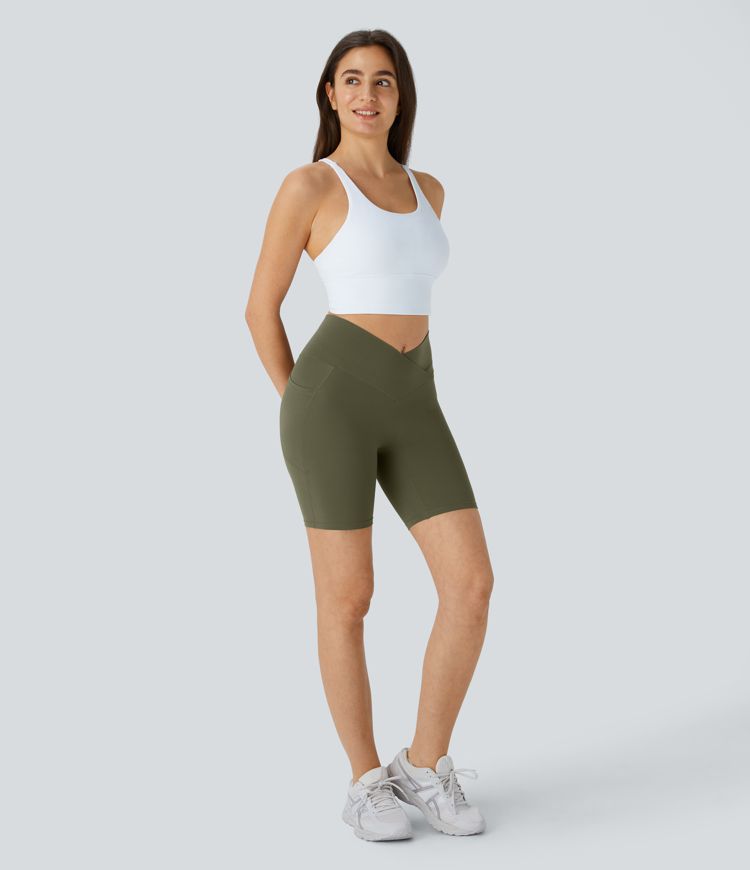 Pantalón corto Softlyzero™ motociclista protección contra fuga yoga bolsillo lateral cruzado tiro alto 17.5cm