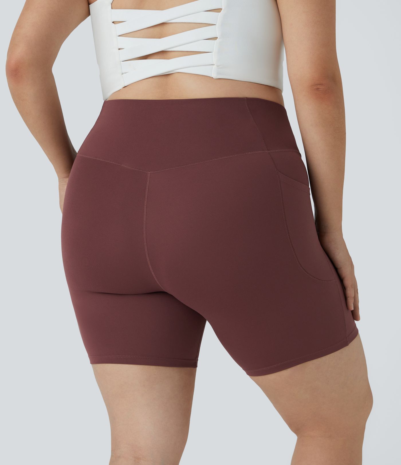 Pantalón corto Softlyzero™ motociclista talla grande yoga bolsillo lateral cruzado tiro alto 17.5cm - UPF50+