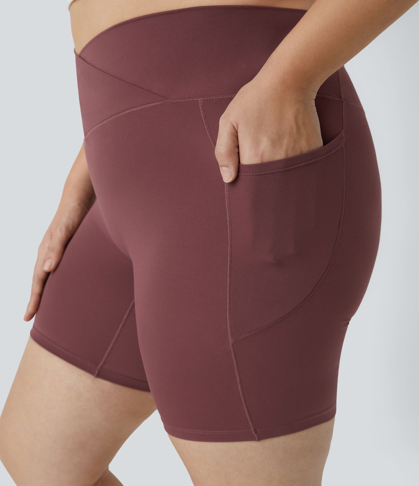 Pantalón corto Softlyzero™ motociclista talla grande yoga bolsillo lateral cruzado tiro alto 17.5cm - UPF50+