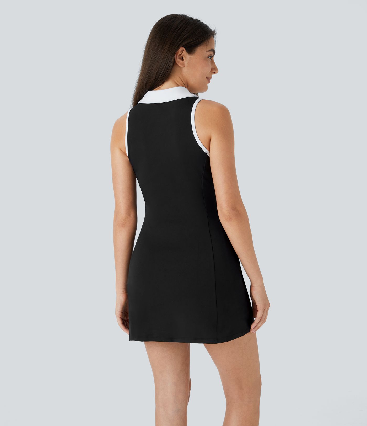 DayStretch Color Block Collar Zipper Sleeveless 2-Piece Pocket Mini Golf Active Dress-Golf Tee Pocket