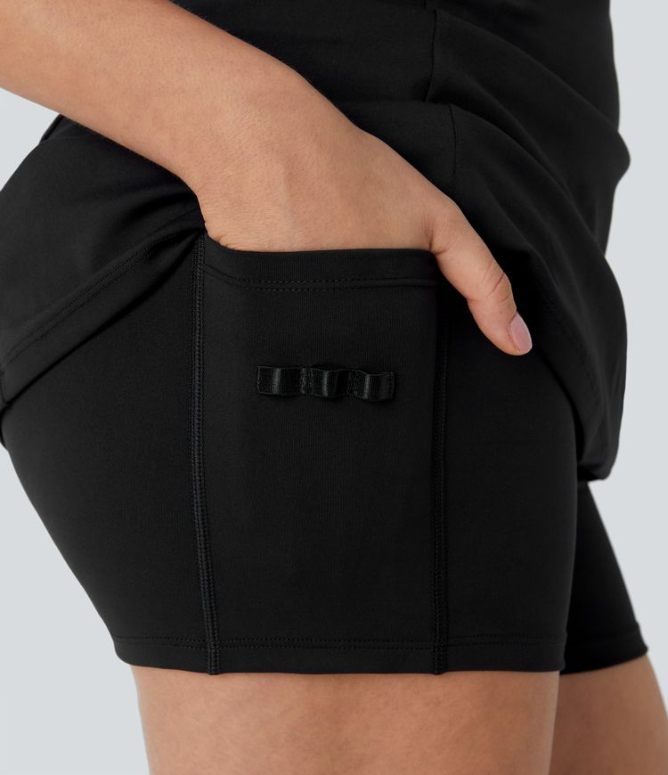 DayStretch Color Block Collar Zipper Sleeveless 2-Piece Pocket Mini Golf Active Dress-Golf Tee Pocket