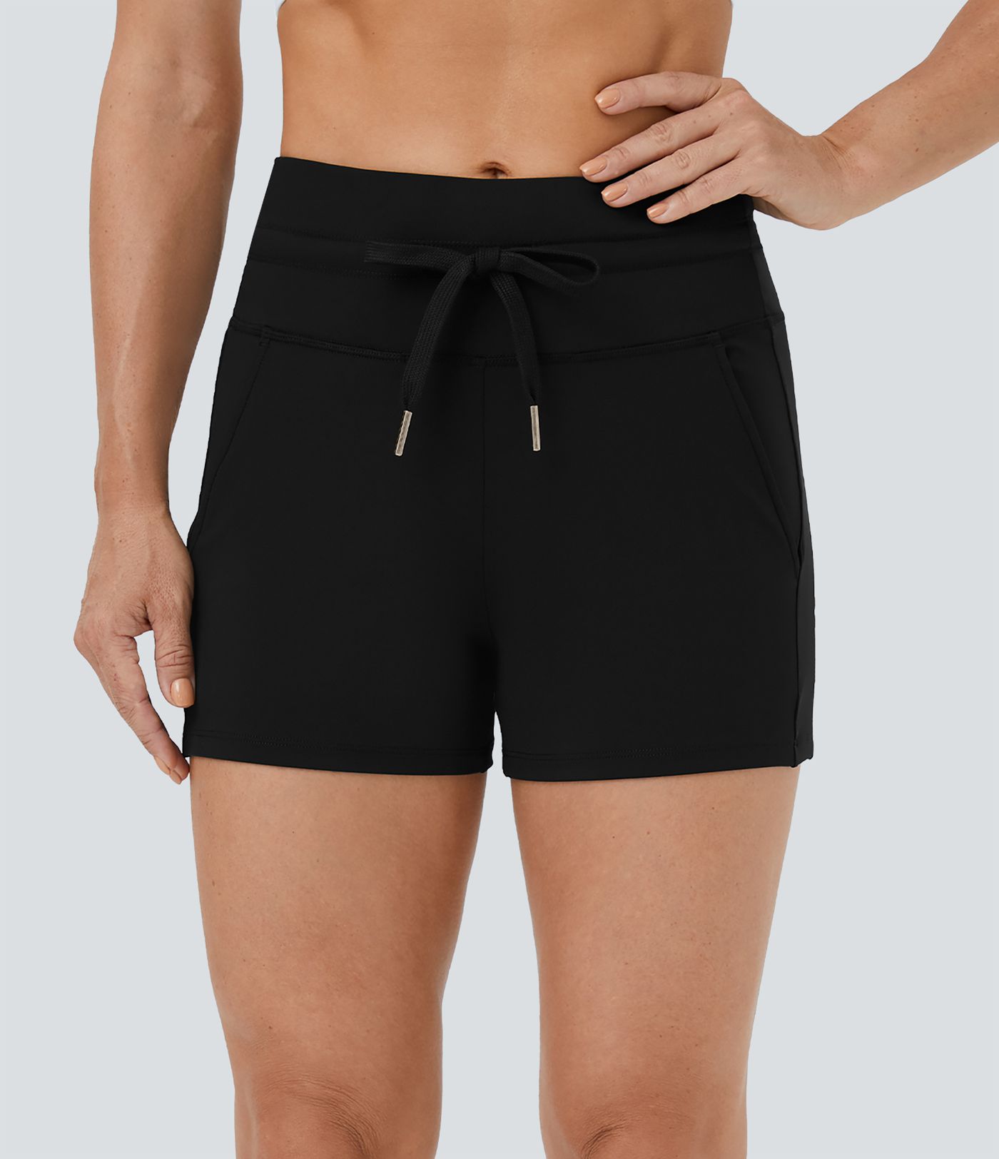 Softlyzero™ Airy Shorts mit hoher Taille, Kordelzug und seitlichen Taschen, einfarbig, 7,6 cm