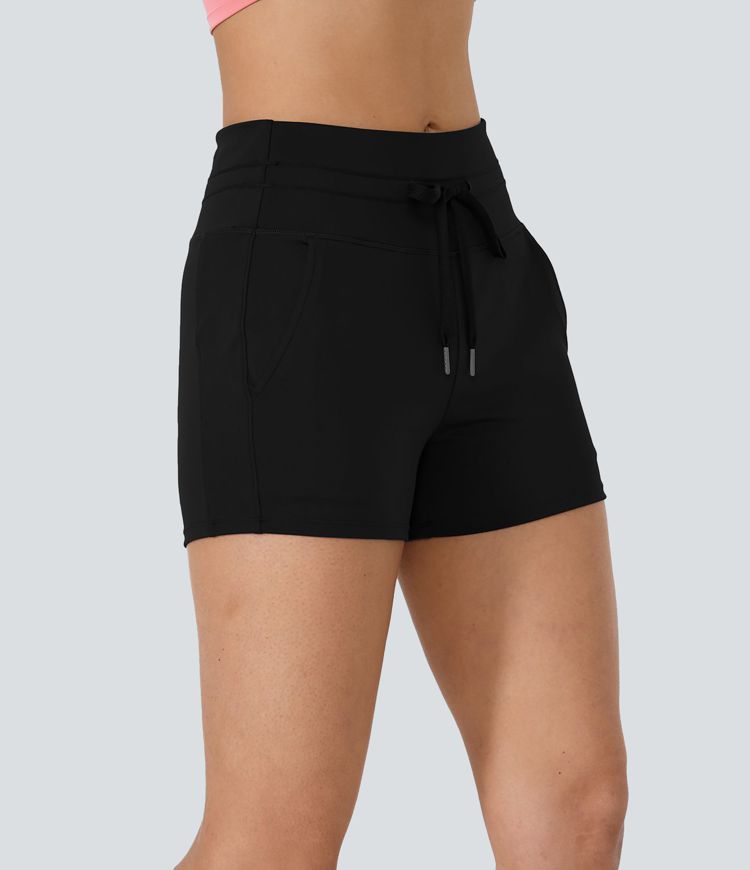 Softlyzero™ Airy Shorts mit hoher Taille, Kordelzug und seitlichen Taschen, einfarbig, 7,6 cm