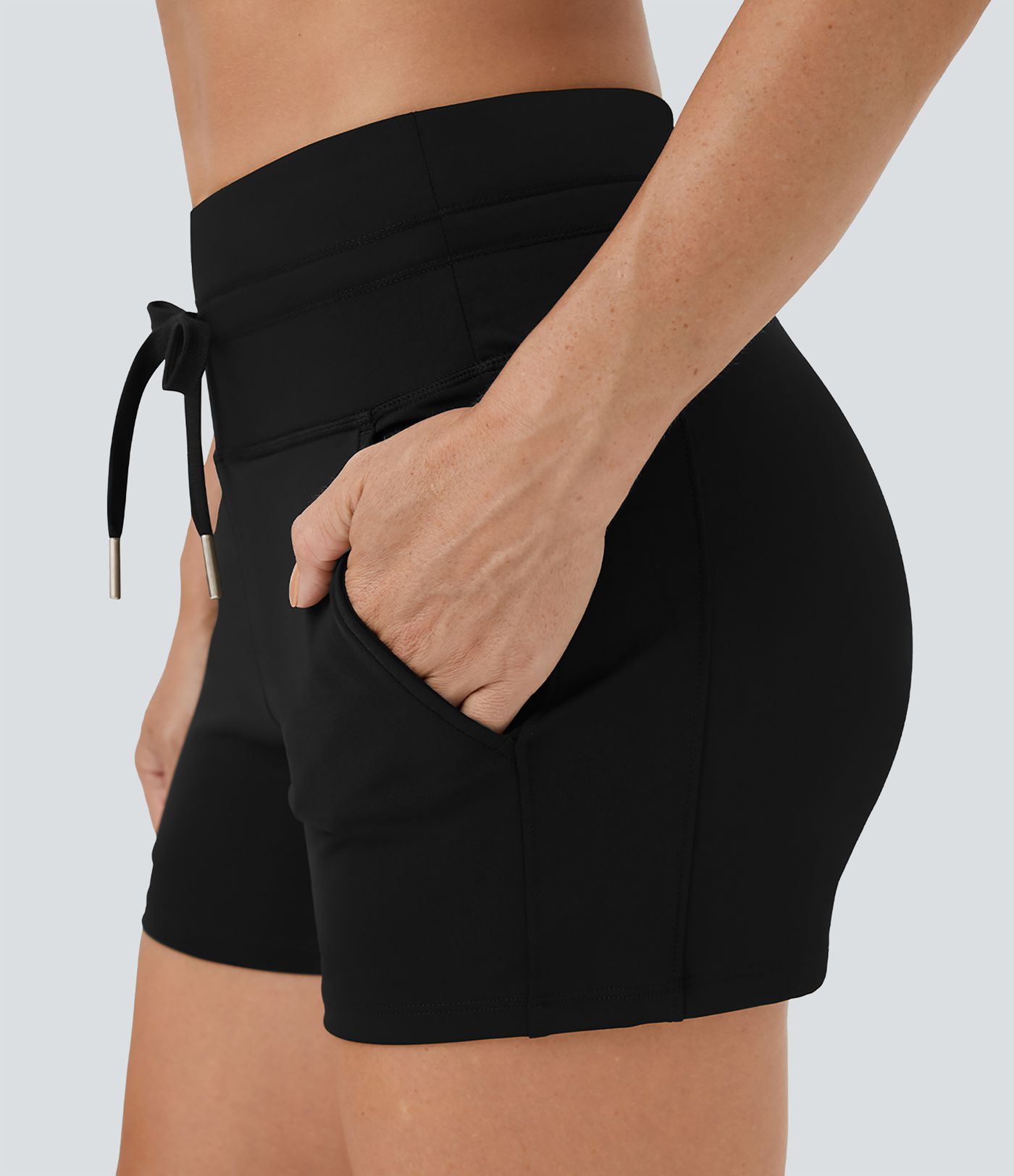 Softlyzero™ Airy Shorts mit hoher Taille, Kordelzug und seitlichen Taschen, einfarbig, 7,6 cm