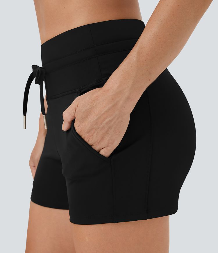 Softlyzero™ Airy Shorts mit hoher Taille, Kordelzug und seitlichen Taschen, einfarbig, 7,6 cm