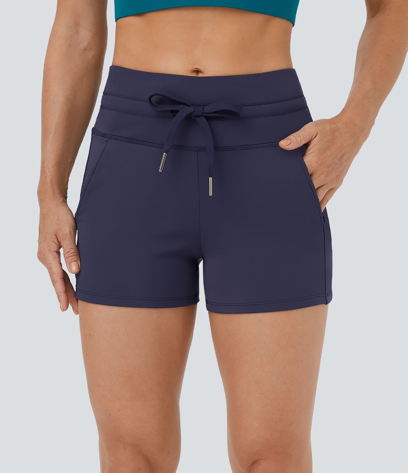 Softlyzero™ Airy Short 7,5cm Uni à Toucher Frais avec Taille Haute à Cordon et Poches Latérales - UPF50+