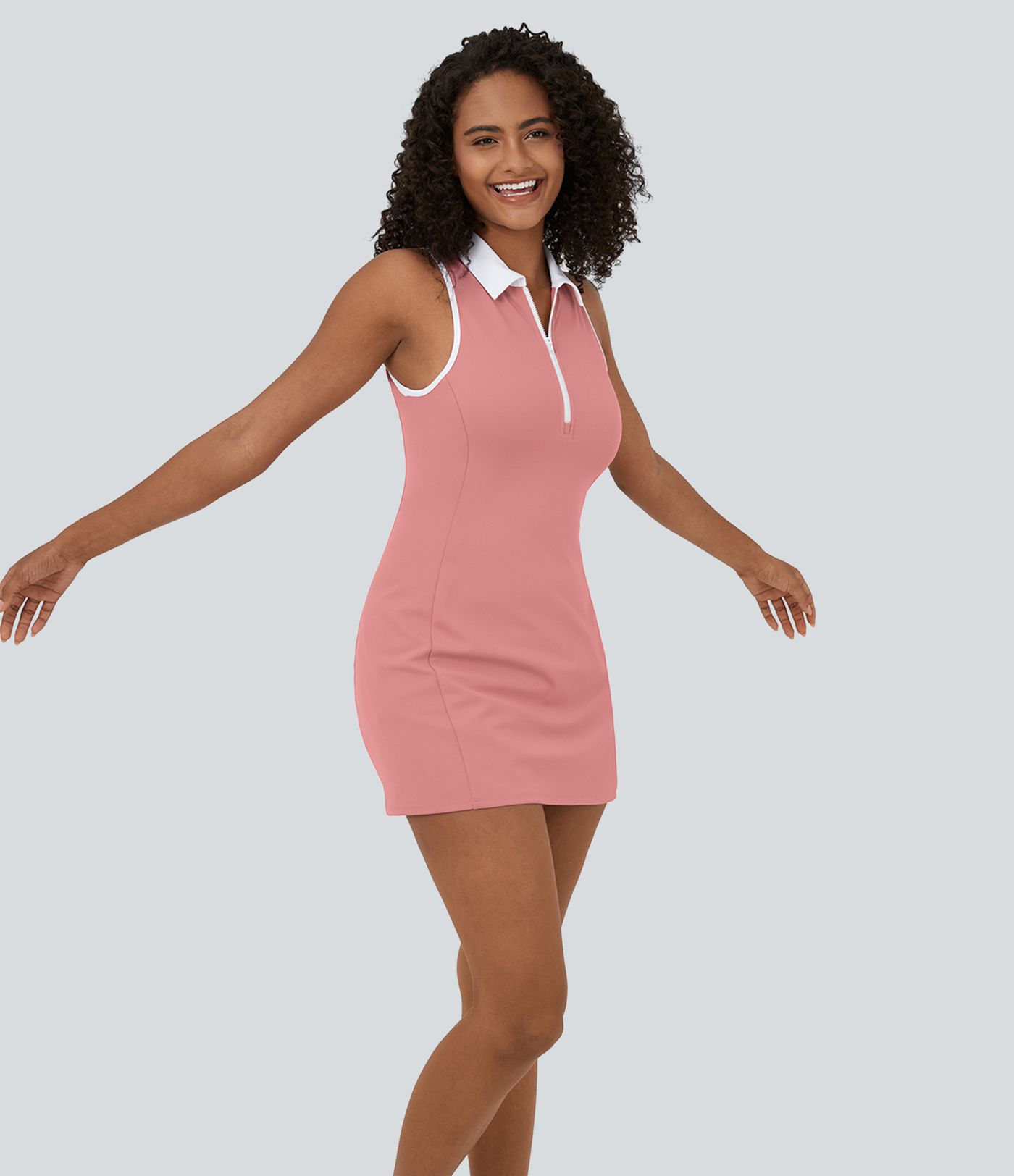 Robe active golf mini 2 pièces col color block zippée sans manches DayStretch avec poches - Poche pour tees de golf