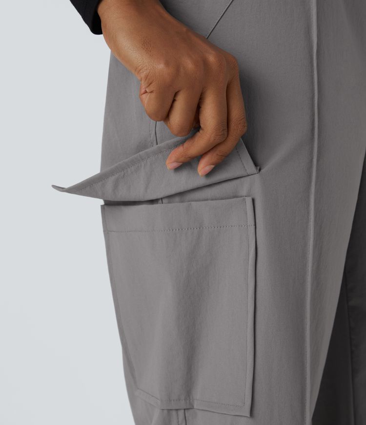 High Waisted Multiple Pockets Wide Leg Casual Cargo Trousers